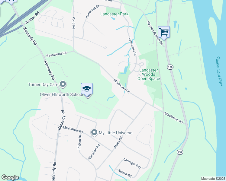 map of restaurants, bars, coffee shops, grocery stores, and more near 211 Macktown Road in Windsor
