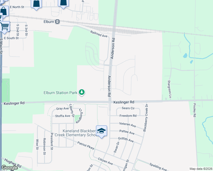 map of restaurants, bars, coffee shops, grocery stores, and more near 730 Westhaven Street in Elburn