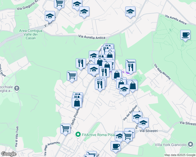 map of restaurants, bars, coffee shops, grocery stores, and more near 2-18 Via dei Baldassini in Rome