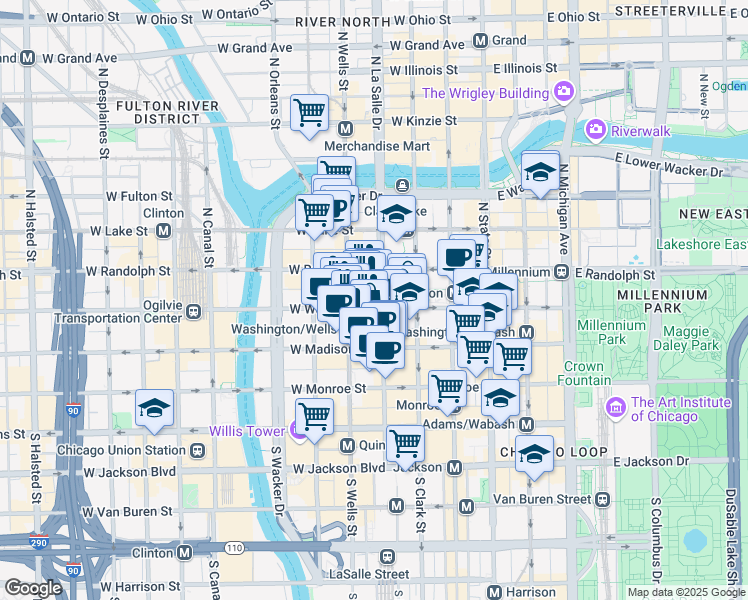 map of restaurants, bars, coffee shops, grocery stores, and more near in Chicago