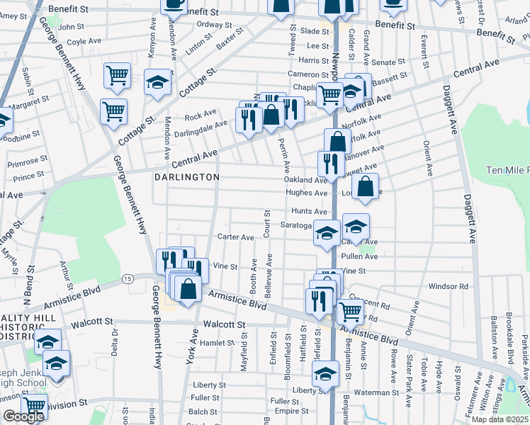 map of restaurants, bars, coffee shops, grocery stores, and more near 144 Saratoga Avenue in Pawtucket