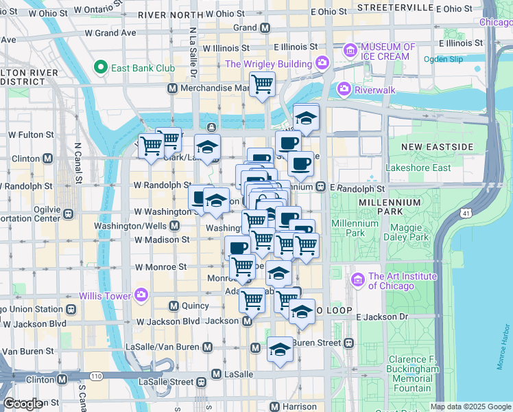 map of restaurants, bars, coffee shops, grocery stores, and more near in Chicago