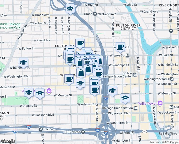 map of restaurants, bars, coffee shops, grocery stores, and more near in Chicago