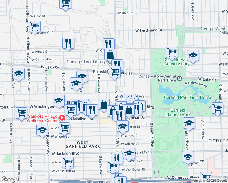 map of restaurants, bars, coffee shops, grocery stores, and more near 4001 West West End Avenue in Chicago