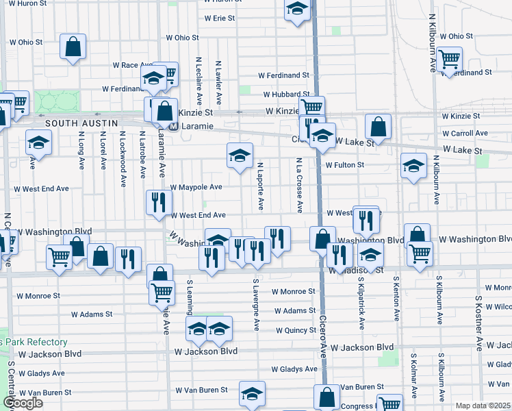map of restaurants, bars, coffee shops, grocery stores, and more near in Chicago