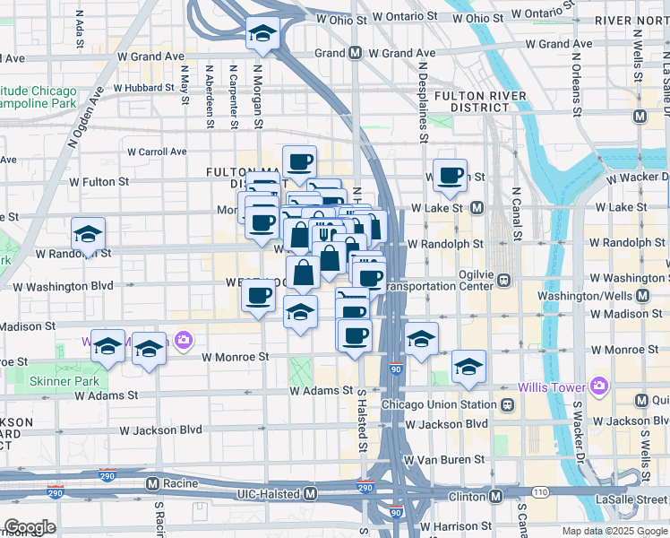 map of restaurants, bars, coffee shops, grocery stores, and more near in Chicago