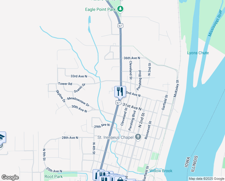 map of restaurants, bars, coffee shops, grocery stores, and more near 411 32nd Avenue North in Clinton