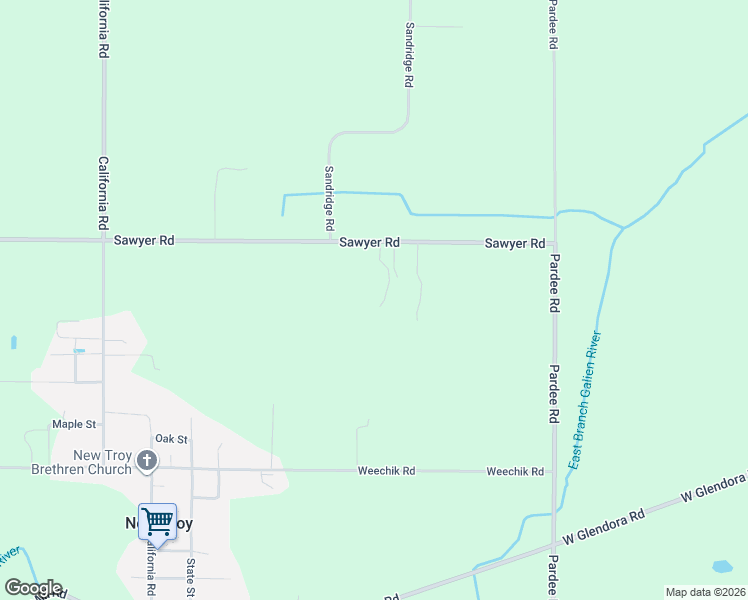 map of restaurants, bars, coffee shops, grocery stores, and more near 3654 Sawyer Road in Sawyer