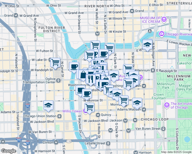 map of restaurants, bars, coffee shops, grocery stores, and more near in Chicago