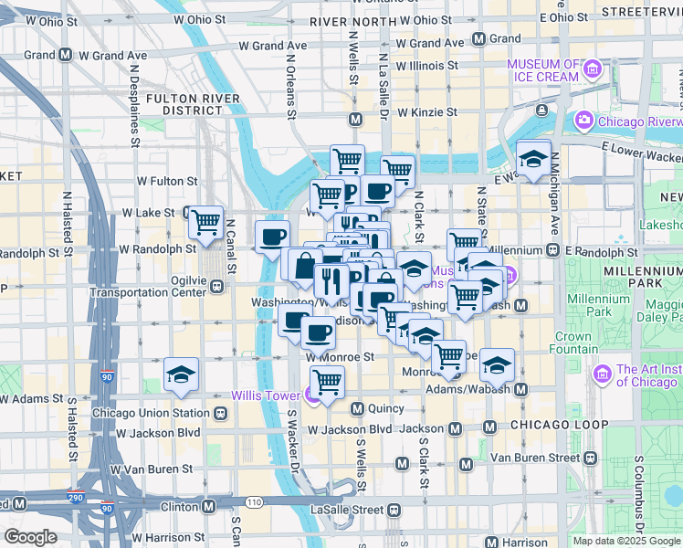 map of restaurants, bars, coffee shops, grocery stores, and more near in Chicago