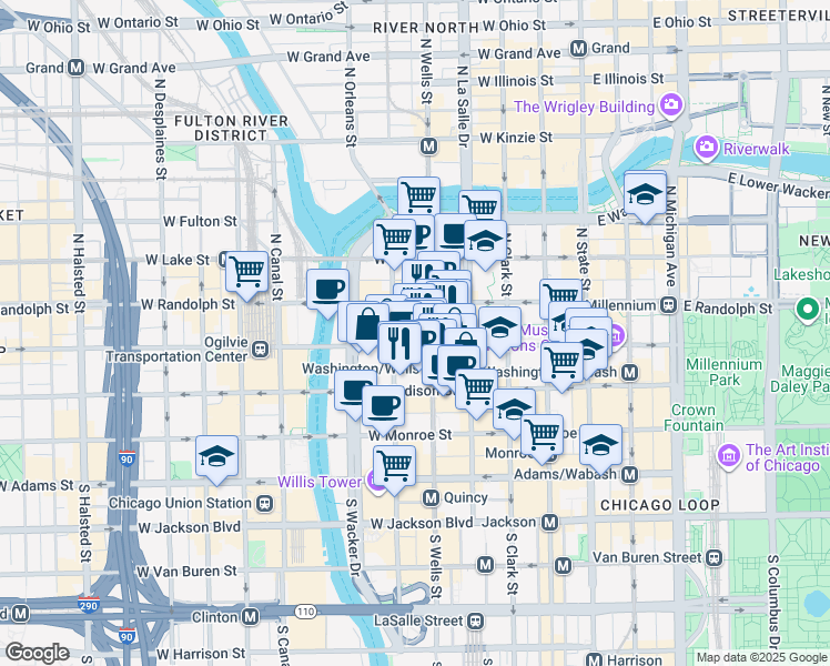 map of restaurants, bars, coffee shops, grocery stores, and more near in Chicago