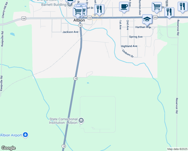 map of restaurants, bars, coffee shops, grocery stores, and more near Meadow Drive in Albion