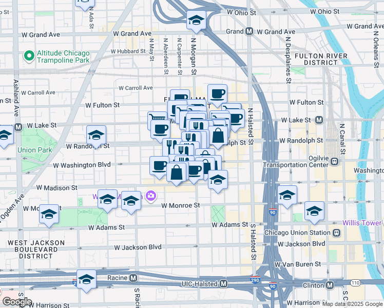 map of restaurants, bars, coffee shops, grocery stores, and more near in Chicago