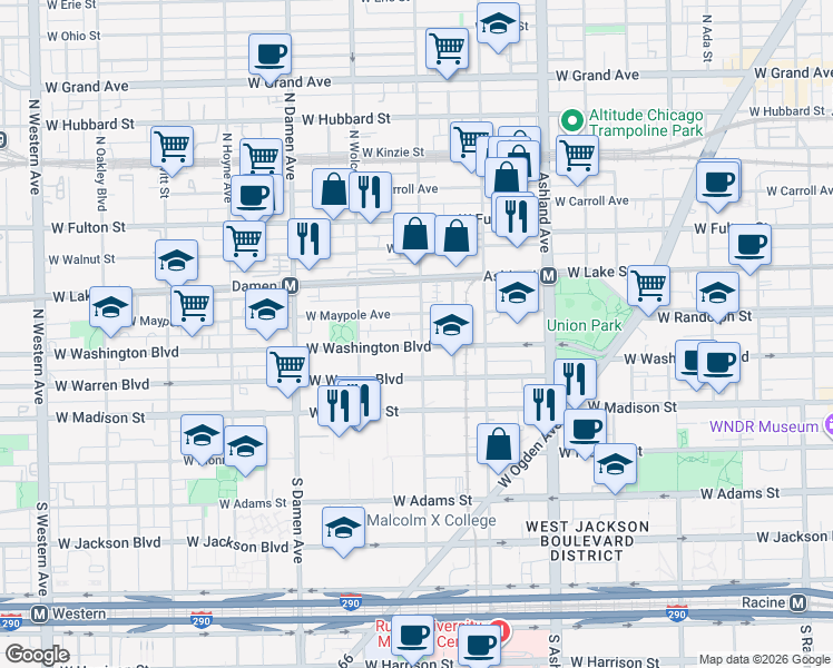 map of restaurants, bars, coffee shops, grocery stores, and more near in Chicago
