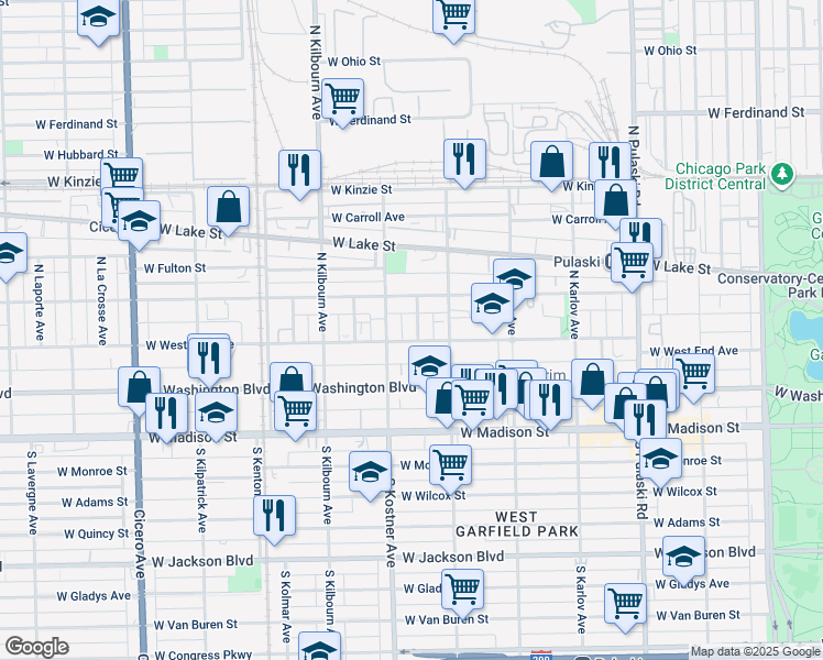 map of restaurants, bars, coffee shops, grocery stores, and more near 4349 West West End Avenue in Chicago