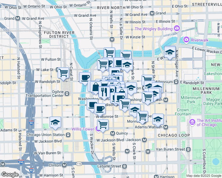 map of restaurants, bars, coffee shops, grocery stores, and more near in Chicago