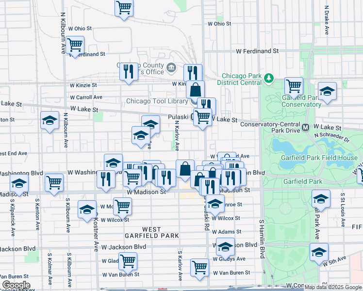 map of restaurants, bars, coffee shops, grocery stores, and more near 4045 West West End Avenue in Chicago