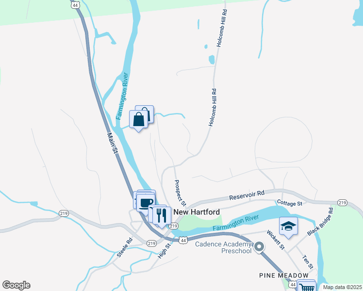 map of restaurants, bars, coffee shops, grocery stores, and more near 3 Loomis Heights in New Hartford