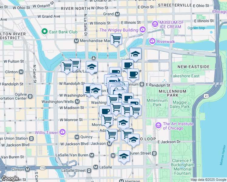 map of restaurants, bars, coffee shops, grocery stores, and more near in Chicago