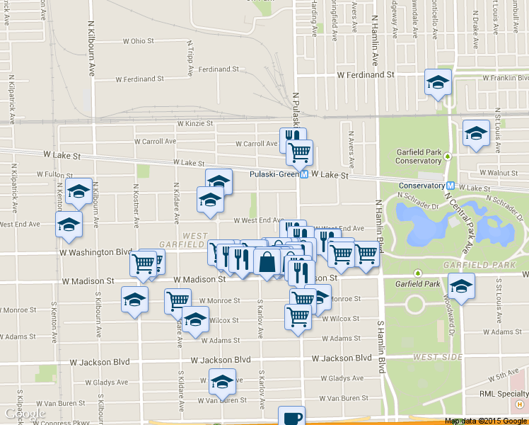 map of restaurants, bars, coffee shops, grocery stores, and more near in Chicago