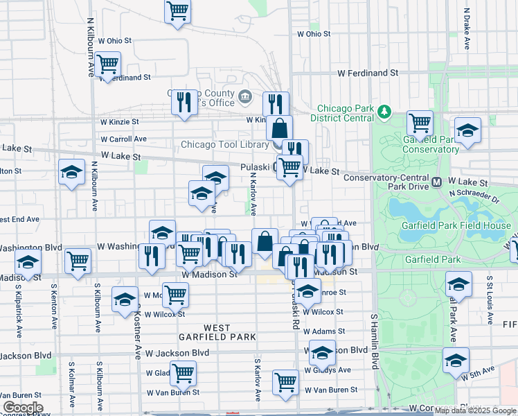 map of restaurants, bars, coffee shops, grocery stores, and more near in Chicago