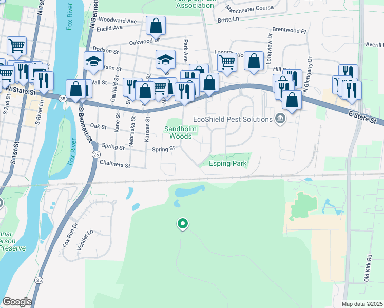 map of restaurants, bars, coffee shops, grocery stores, and more near 310 Sandholm Street in Geneva