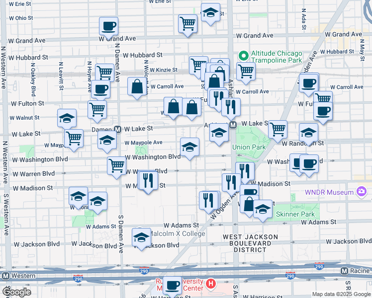 map of restaurants, bars, coffee shops, grocery stores, and more near 100 North Hermitage Avenue in Chicago