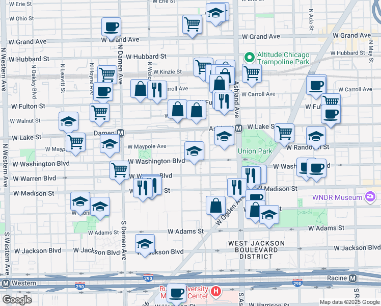 map of restaurants, bars, coffee shops, grocery stores, and more near 100 North Hermitage Avenue in Chicago