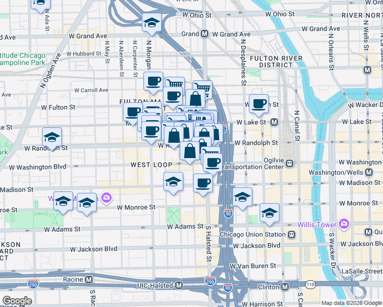 map of restaurants, bars, coffee shops, grocery stores, and more near in Chicago