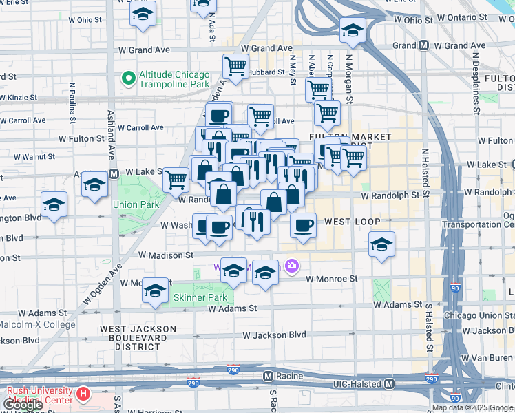 map of restaurants, bars, coffee shops, grocery stores, and more near in Chicago