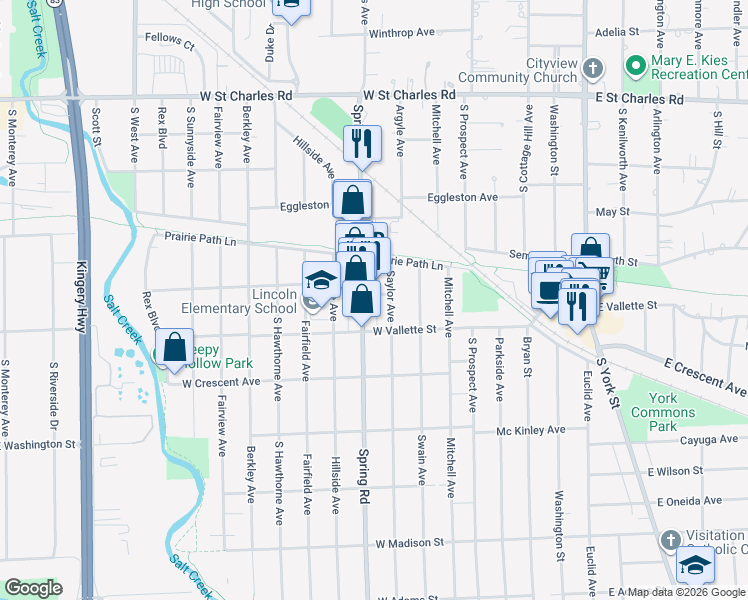 map of restaurants, bars, coffee shops, grocery stores, and more near 288 Montrose Avenue in Elmhurst