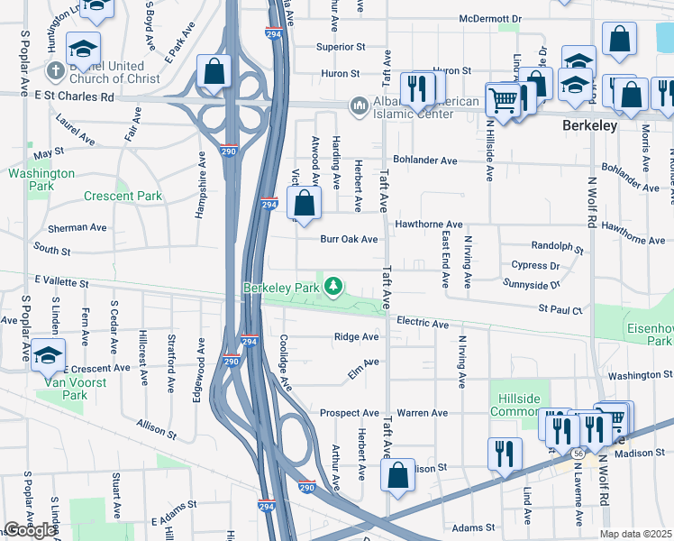 map of restaurants, bars, coffee shops, grocery stores, and more near 5900 Maple Avenue in Berkeley
