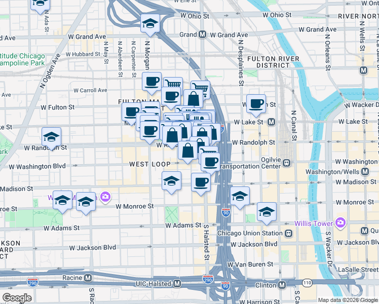 map of restaurants, bars, coffee shops, grocery stores, and more near in Chicago