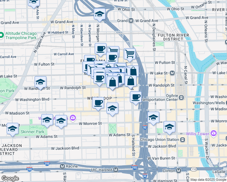 map of restaurants, bars, coffee shops, grocery stores, and more near in Chicago