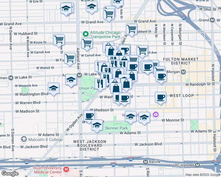 map of restaurants, bars, coffee shops, grocery stores, and more near in Chicago