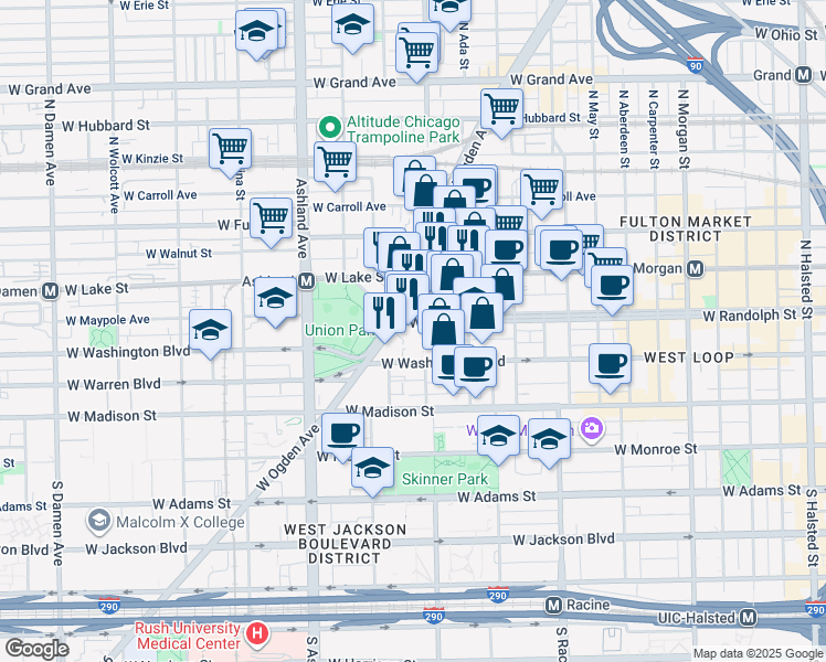 map of restaurants, bars, coffee shops, grocery stores, and more near in Chicago