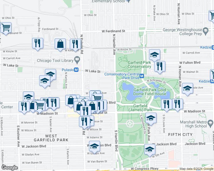 map of restaurants, bars, coffee shops, grocery stores, and more near 3816 West Maypole Avenue in Chicago