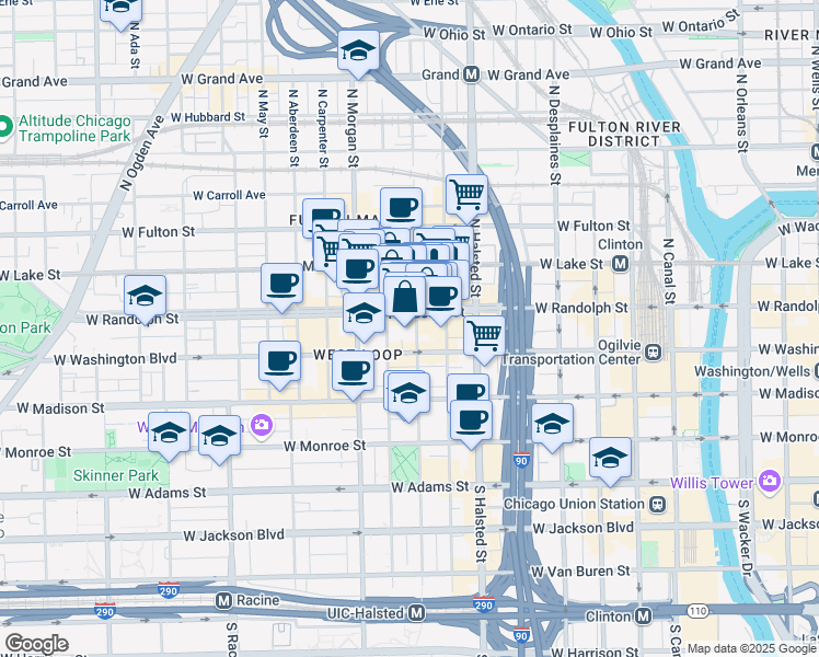 map of restaurants, bars, coffee shops, grocery stores, and more near in Chicago