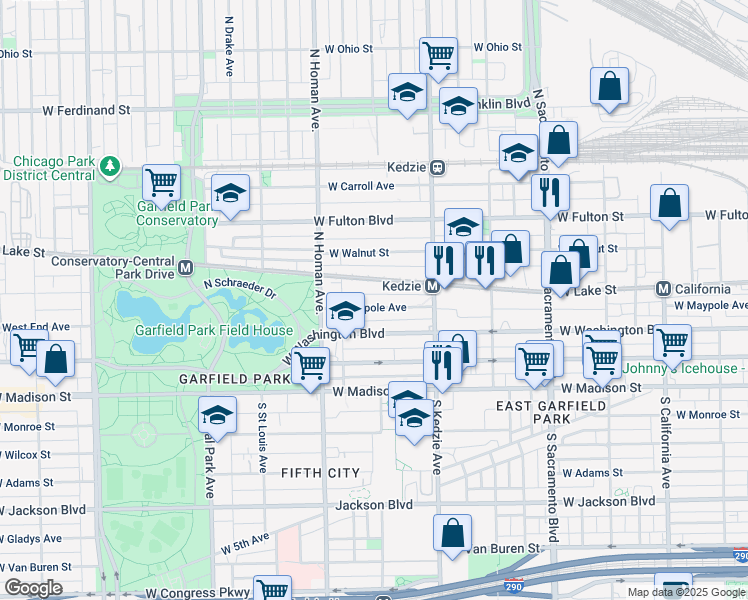 map of restaurants, bars, coffee shops, grocery stores, and more near 3312 West Lake Street in Chicago