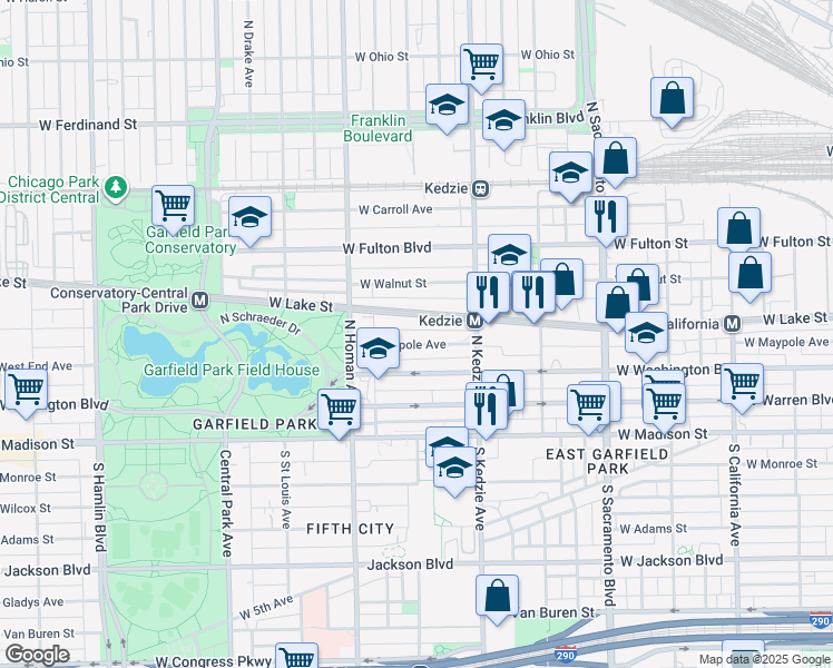 map of restaurants, bars, coffee shops, grocery stores, and more near 3300 West Maypole Avenue in Chicago