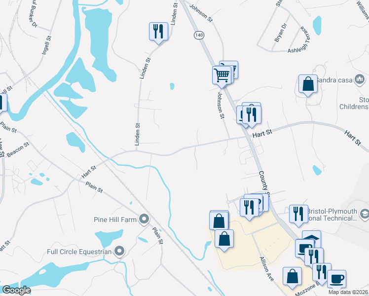 map of restaurants, bars, coffee shops, grocery stores, and more near 98A Hart Street in Taunton