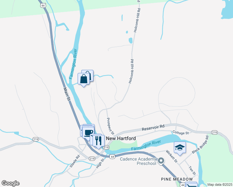 map of restaurants, bars, coffee shops, grocery stores, and more near 31 Loomis Heights in New Hartford