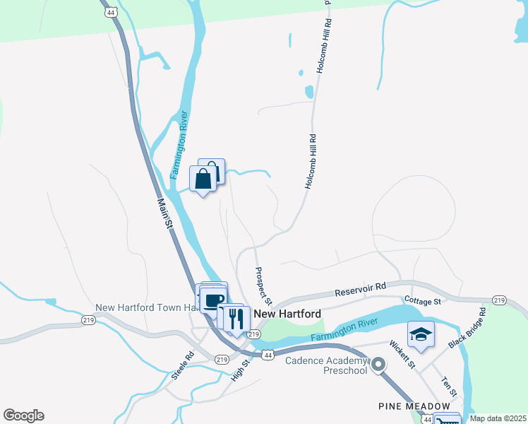 map of restaurants, bars, coffee shops, grocery stores, and more near 31 Loomis Heights in New Hartford
