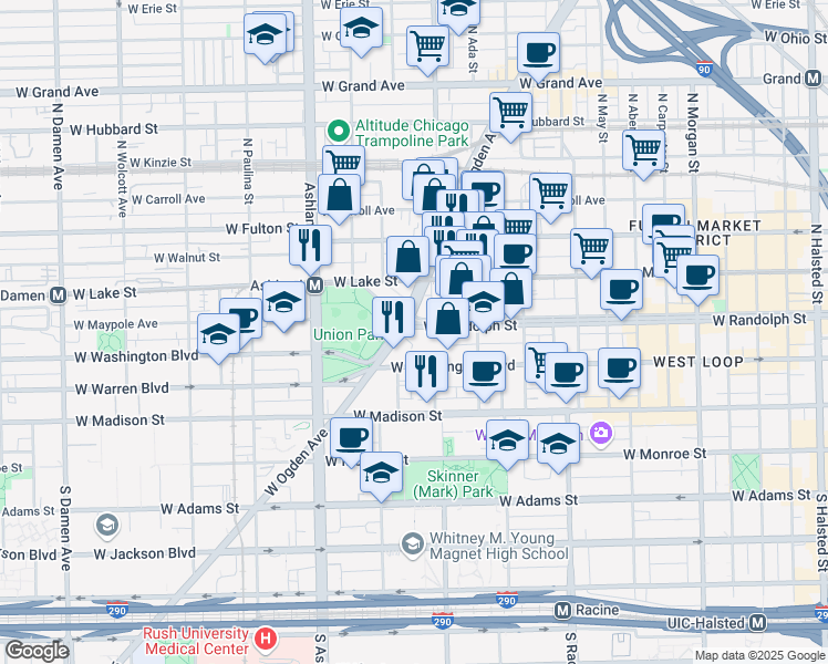 map of restaurants, bars, coffee shops, grocery stores, and more near in Chicago