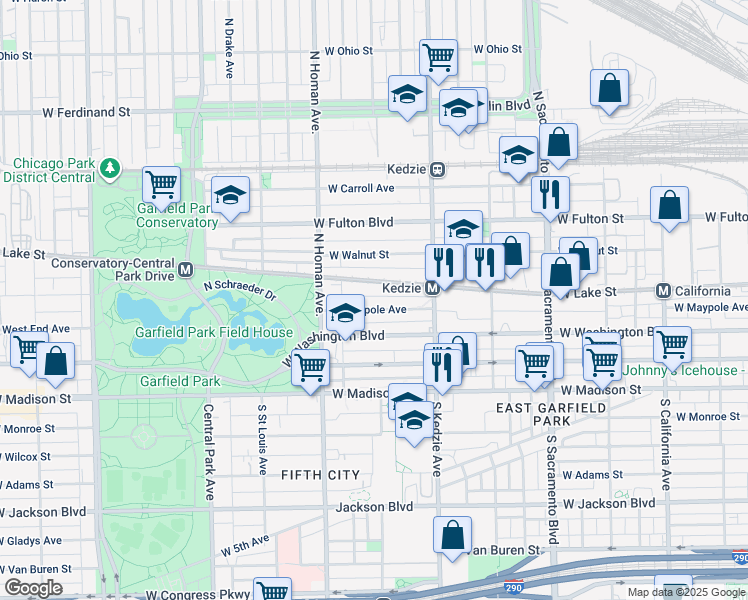 map of restaurants, bars, coffee shops, grocery stores, and more near 3312 West Lake Street in Chicago
