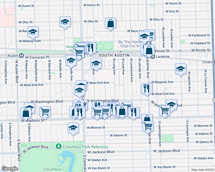 map of restaurants, bars, coffee shops, grocery stores, and more near 9 West West End Avenue in Chicago