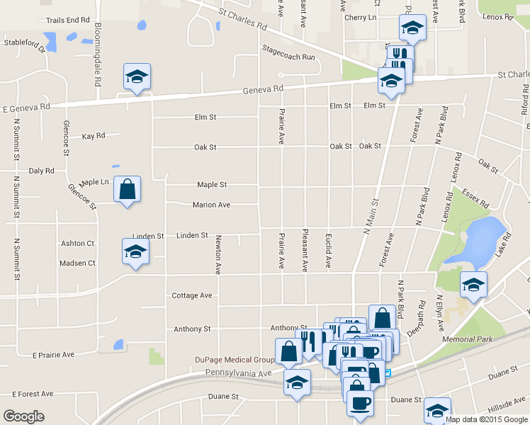 map of restaurants, bars, coffee shops, grocery stores, and more near 684 Western Avenue in Glendale Heights