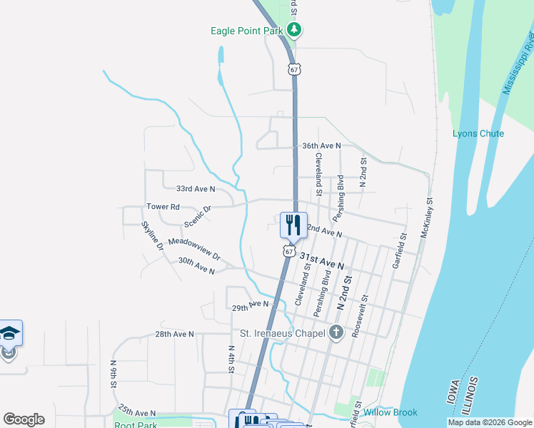 map of restaurants, bars, coffee shops, grocery stores, and more near 301-467 33rd Ave N in Clinton