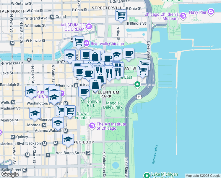 map of restaurants, bars, coffee shops, grocery stores, and more near in Chicago