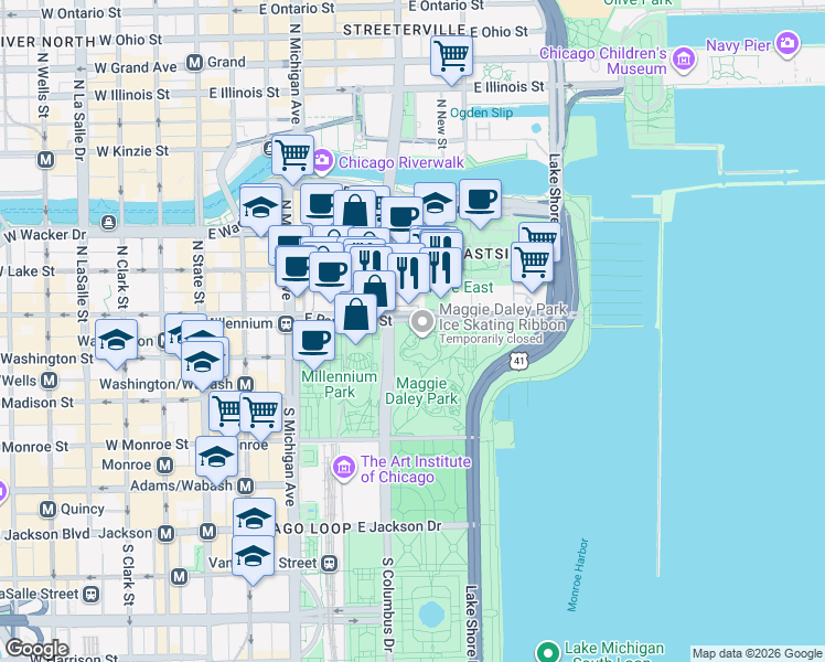 map of restaurants, bars, coffee shops, grocery stores, and more near in Chicago
